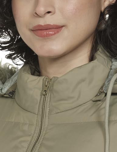 Image of Qube By Fort Collins Women's Medium-Length Bomber Jacket with Detachable Hood Stylish Winterwear for All-Day Comfort |Material: Nylon