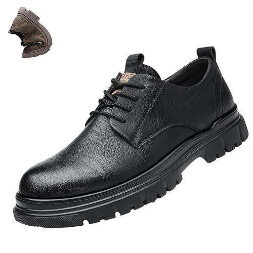 Men's Genuine Leather Lace-Up Formal Oxfords,Fashion Round Toe Casual Business Non-Slip Dress Work Shoes