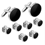 kclkda 8Pcs Black Cufflinks for Men, Classic Cuff Links Mens Groom Father Husband Boyfriend Tuxedo Studs Set, Cufflinks Jewellery Set for Wedding Banquet Business Birthday Valentine Day Father 's Day