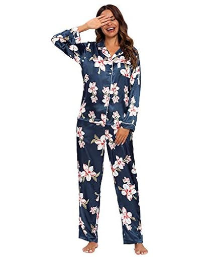GOSO Pijama de satén para Mujer con Botones de Seda de Manga Larga y Pantalones Ropa de Dormir Conjuntos Pijama para Mujer | Ya disponible en tu tienda friki favorita! En mundofriki.es!