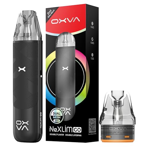 Oxva Nexlim Go Vape Pod Kit - 1800 mAh Battery Dual Mesh Cartridge Compatible 40W Max Output 5V/2A Fast Charging Leak-Proof No Nicotine (Silky Black)