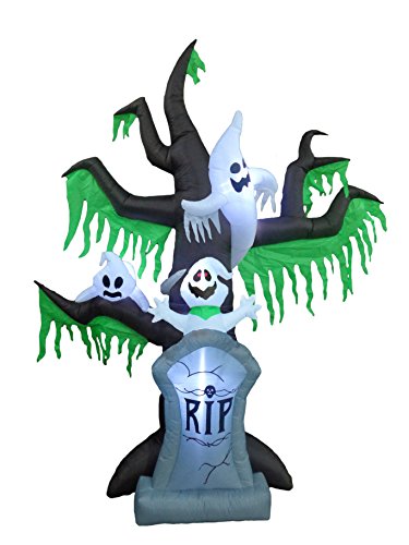 9 Foot Tall Halloween Inflatable Grave Scene Skeletons Ghosts on Dead Tree with Tombstone LED Lights Outdoor Indoor Holiday Decorations Blow up Yard Giant Lawn Inflatables Home Family Outside Decor