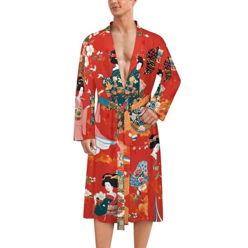 Japanese Lady Kimono Geisha Funny Men's Robe Soft Lightweight Bathrobe Long-sleeve Spa Robes