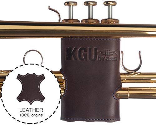 Trumpet valve guard by KGUBrass is the leather trumpet valve protector made of luxurious mild and thick material; use as protection from corrosion, scratches and stains (Brown (Blue thread))