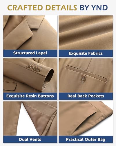 YND Men's 3 Piece Suit Set with Stretch Fabric, Slim Fit One Button Solid Jacket Vest Pants, Prom Party Wedding Business Suit3