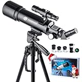 YUANZIMOO Telescope 70 mm Aperture 400 mm Refractor Astronomical Portable Telescope for Kids Adults Beginners with Tripod Phone Adapter Carrying Bag Black