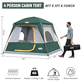 UNP 4-Person Tent, Portable Cabin Tent, Camping Tent 4-Person Easy Set Up, Waterproof with Top Rainfly for Outdoor Camping/Hiking (Dark Green)