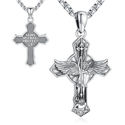 Image of Eusense Cross Necklace for Women Men Crucifix Pendant Sterling Silver 925 Cruz De Caravaca Cross Jesus Crucifix Jewelry