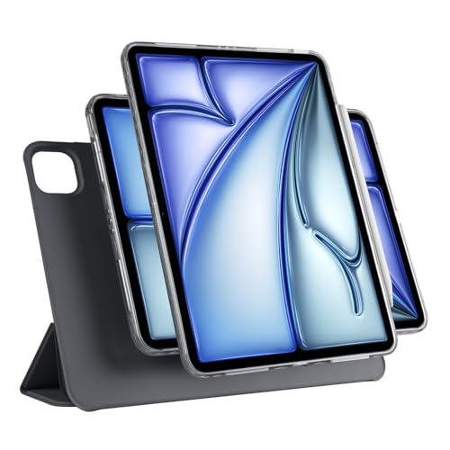 Étui magnétique iPad Air 11 M3 au design épuré noir avec coque arrière transparente