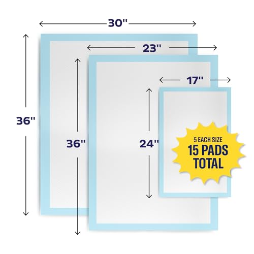 Chucks Pads Variety Pack - 3 Sizes - (17X24", 23X36", 30X36") - 15 Disposable Underpads - The Right Size for Every Need - Make Traveling Easy - Sample Our Range of Sizes or Pack Them for Your Trip!