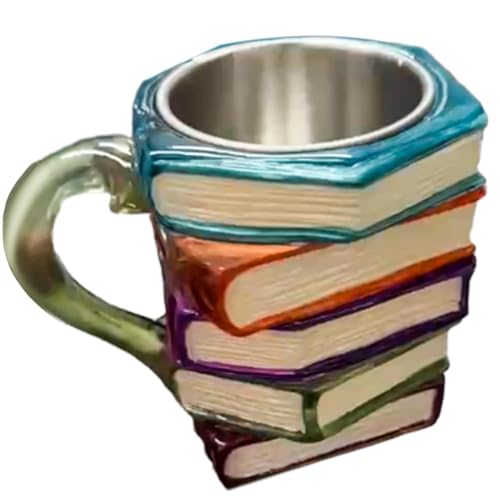 Book Stack Mug   Resin Tea Cup, Multifunctional Coffee Holder, Milk Drinking Container, Decorative Novelty Cup | Home Office Usage, Desk Table Display, Gift Giving Solution, Long Lasting Utility