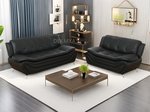 Leather Couches for Living Room, Living Room Couch Set, Sofa for Bedroom, Apartment, Living Room Furniture Sets (a-Leather Black, Sofa+Loveseat)