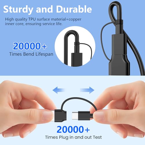 Image of 6in1 Multi Charging Cable for Apple Watch Charger, 10FT USB A /C Fast Charging Cord Cable Compatible with iWatch Ultra /SE /9 /8 /7 /6 /5 /4 /3 & iPhone 15 /14 /13 /12 /11 /Galaxy, Black Universal Travel Charger