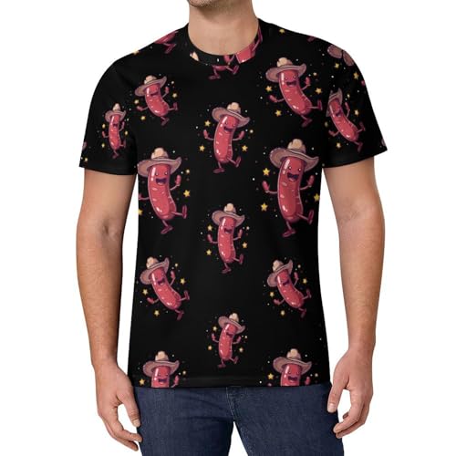 Dancing Sausage Fashion Men's T-Shirts Round Neck Graphic Short Sleeve Classic Tees Tops