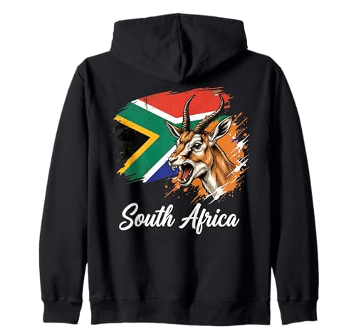 South Africa National Flag With Springbok Antelope Zip Hoodie