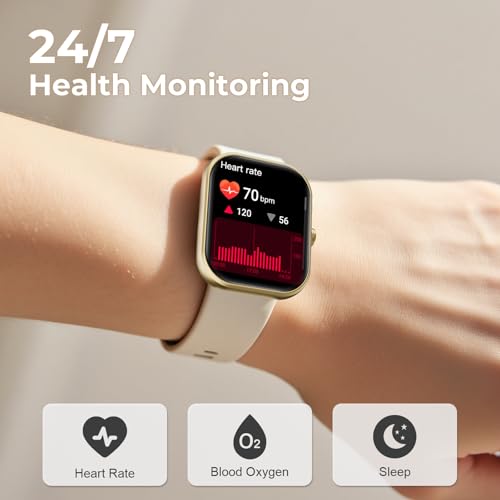 Image of Smart Watch for Men Women, 1.83 inch HD Touchscreen Fitness Watch with Bluetooth Call&Message Notifications, 110+Sport Modes, 24 /7 Heart Rate /Sleep Monitor, IP68 Waterproof Fitness Tracker, Champagne Gold
