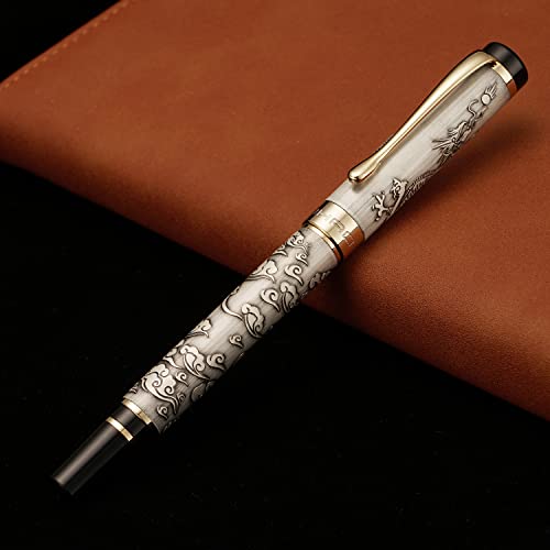 Jinhao 5000 Vintage Luxurious Metal Fountain Pen Beautiful Dragon Texture Carving, Ancient Gray Colour #TOP3