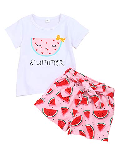 bilison Toddler Baby Girl Summer Clothes Watermelon T Shirt Top Watermelon Shorts Outfit Sets