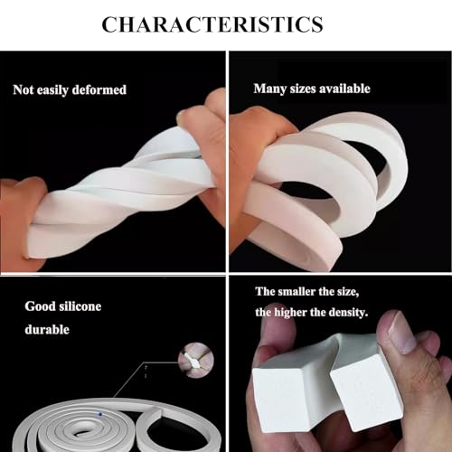 Estresen Silikonschaum Dichtungsstreifen Größe 10mm x 20mm, Quadratischer Schwamm, Weißer Streifen, Weich, für Heimwerker, Fenstertür-Dichtungsmaschine, Dichtungsschaumschlauch Länge:5 Meters