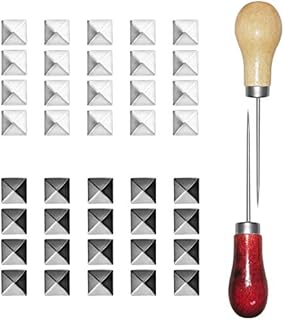 400 Pcs Square Rivets,Sonku 10mm Four-Jaw Square Rivets with 2 Pcs Straight Tipped Awl Used for Bag Leather Clothing Shoes Handicraft DIY Spikes Spots Studs-Black,Silver
