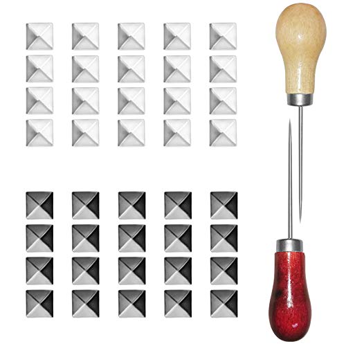 400 remaches cuadrados, Sonku de 10 mm con cuatro mandíbulas cuadradas con 2 punzones rectos utilizados para bolsa de cuero, zapatos, artesanía, puntos, puntos, tachuelas, negro, plateado Cover
