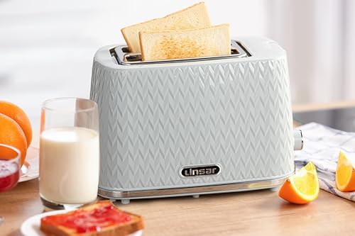 Linsar - 2 Slice Toaster - Unique Curved Texture - Defrost, Reheat, Cancel Functions - 7 Browning Levels, Wide Slots, Removable Crumb Tray - Automatic Switch Off - 930 Watt (White) - Image 3