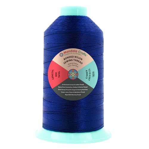 Mandala Crafts Size 207 630D T210 Dark Blue Bonded Nylon Thread, 800 YDs