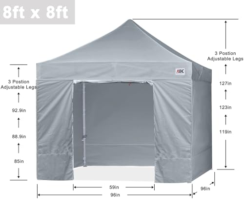 Image of ABCCANOPY Commercial Pop Up Canopy Tent with Sidewalls 8X8,Gray