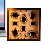 Bollisate Mini Museum, Holzregal DIY Figur Silhouette Box, Mini Museum Silhouette Box mit Lichtern und 8 Goldenen Fotorahmen Figur, für Heimdekoration, DIY, Erwachsene, Basteln, Wand, Bibliothek