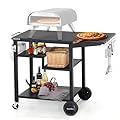 MASTER COOK Grill Table Outdoor Grill Cart Pizza Oven Table with Wheels, 44"x 23" Large Space Outdoor Prep Table Ideal for Big Horn Outdoors Pizza Oven