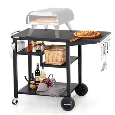 MASTER COOK Grill Table Outdoor Grill Cart Pizza Oven Table with Wheels, 44"x 23" Large Space Outdoor Prep Table Ideal for Big Horn Outdoors Pizza Oven