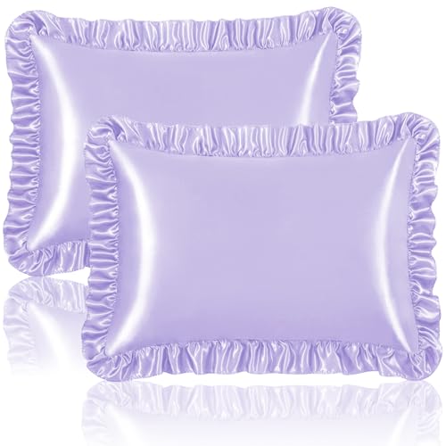 Homiest Lavender Ruffle Satin Pillowcase Set of 2, Queen