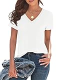 Imily Bela Womens V Neck Short Sleeve T Shirts Soft Lightweight Casual Basic Tees Solid Summer Tops 2026 White