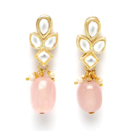 Image of Karatcart Pink Stone Studded Pearl Kundan Necklace Set for Women