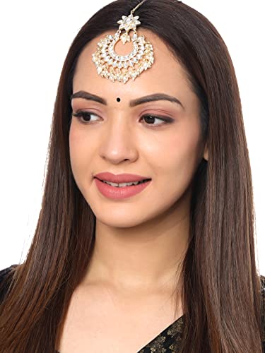 Kundan Studded Beads Drop Chandbali Maang Tikka