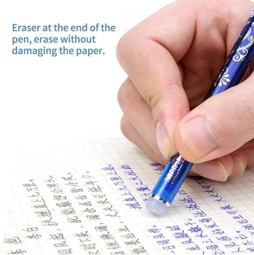 Image of 6 Pcs Fine Tip Erasable Gel Pens Blue Ink | Retractable Rollerball Friction Pens | Smooth Writing 0.5mm & 0.35mm Nib with Attached Magic Wipe Eraser | Set of Erasable Ink Pens