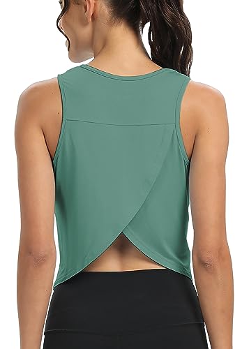 Image of Mippo Workout Tops for Women Cropped Open Back Sleeveless Tank Tops Athletic Gym Yoga Shirts Loose Fit