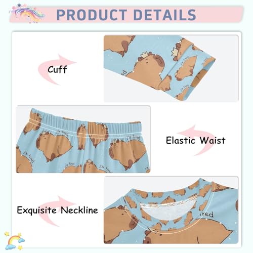 senya Capybara I Am So Tired Pajamas Set Long Sleeve Soft Cotton Sleepwear 2 Piece4