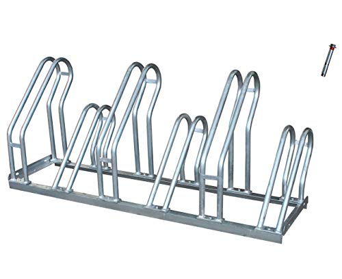ADO - Aparcabicicletas soporte para aparca Bicicleta suelo Aparcamiento de bicicletas garaje Parking de 6 Bicis acero galvanizado (1- Aparcabicicletas + T)