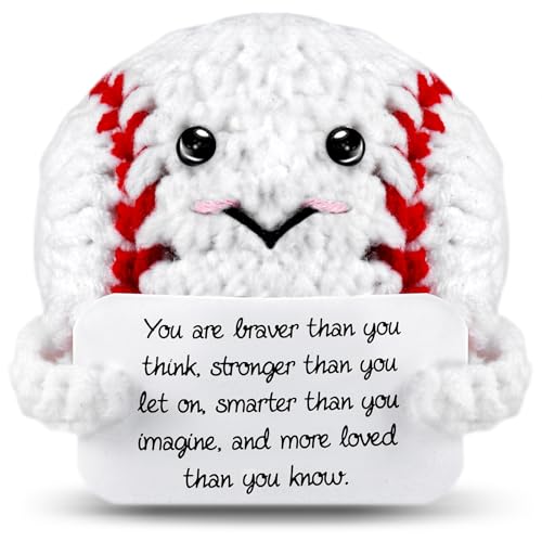 ZLSPTK Positive Crochet Animals Baseball Emotional Support Plush Crochet Funny Gift for Women Friends Birthday Emotional Support Doll Knitting Toy Motivational Crochet Accessories Desk Room Decor