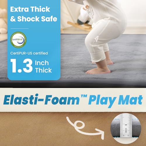 Image of 1.3 inch Thick Baby Play Mat for Floor, 28x72 Foam Tummy Time Mat, Padded Support Soft Plush Bedside Rugs for Infant Kids Toddler Crawling Kick Activity (Dark Grey)