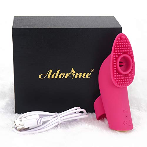 Clitoral Licking Finger Vibrator - Adorime Tongue Nipple Clit Lick Vibrator Rechargeable Sex Toys with 10 Powerful Vibrations for Women or Couple Plays