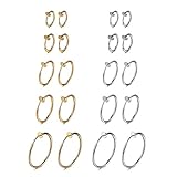 Evevil 10 Pairs Clip On Earrings Fake Earrings Hypoallergenic Non-Piercing Clip On Hoops Earrings, Steel Plated & Gold Plated Color