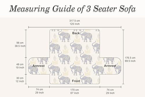 Image of Cloth Fusion 300 GSM Quilted Jaipuri Theme Printed 3 Seater Sofa Cover Mat-Style Fully Covered with Armrest Pockets, Adjustable Straps & Lock Fit (170 cm Seat Run, Elephant Motif)