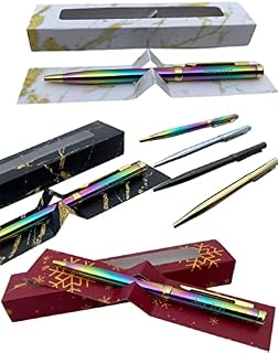 SpoonFromTheMoon Personalised Custom Metal Pen + Gift Box, Your Logo on Pen, Laser Engraved Rainbow Silver Black Gold Pen, Personalised Engraved Ballpoint Pen Rainbow pen (rainbow, Christmas Box)