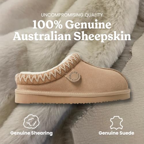 Image of Fireside by Dearfoams Women's Greta Genuine Shearling Clog Slippers, 100% Natural Suede Clogs for Outdoor & Indoor