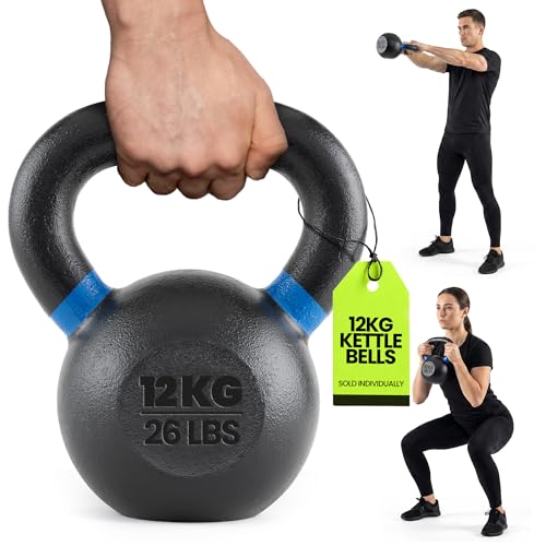 Rage Fitness 12 KG (26lbs) Kettlebell Single-cast Iron No-welded Joints Wide Handle Strength Training Kettlebells Cast Iron Kettlebell Set Powder Coated Kettlebell Weights For Men & Women