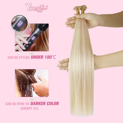 Image of YoungSee K Tip Hair Extensions Human Hair Blonde with Bleach Blonde Highlight Keratin Hair Extensions Highlight 18In 1G /S 50G
