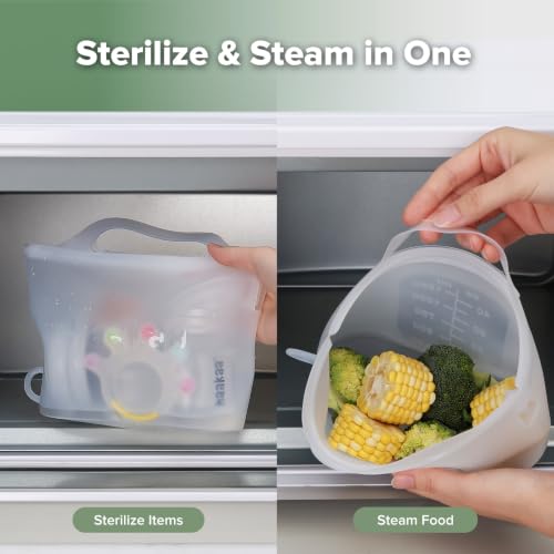 Image of Haakaa Silicone Microwave Steamer & Steriliser Bag, 40oz /1250ml Large Capacity Reusable Steaming Bags for Baby Bottles,Breast Pump,Accessories,Pacifiers,Teethers, Great for Home&On The Go,Frosted /1PC
