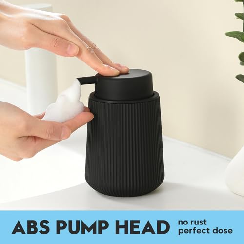 Image of YAUKPH Striped Foaming Hand Soap Dispenser with Leak-Proof Pump for Bathroom and Kitchen Countertop 11oz Black